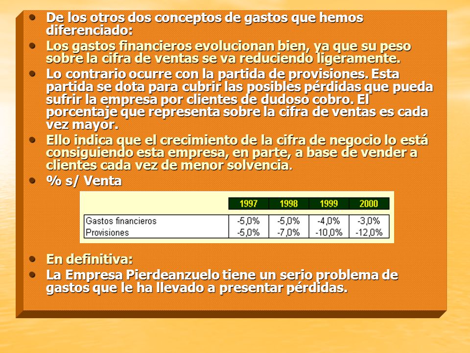 De los otros dos conceptos de gastos que hemos diferenciado: