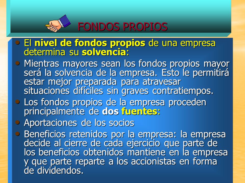 FONDOS PROPIOS El nivel de fondos propios de una empresa determina su solvencia: