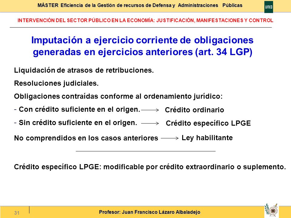 Imputación a ejercicio corriente de obligaciones generadas en ejercicios anteriores (art. 34 LGP)