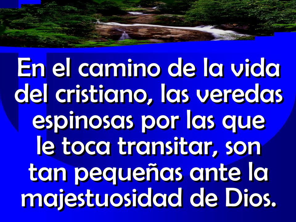 En el camino de la vida del cristiano, las veredas espinosas por las que le toca transitar, son tan pequeñas ante la majestuosidad de Dios.