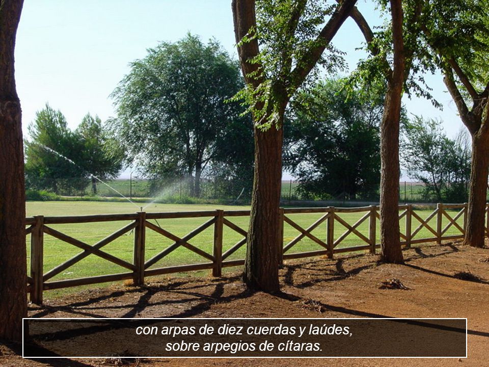 con arpas de diez cuerdas y laúdes, sobre arpegios de cítaras.