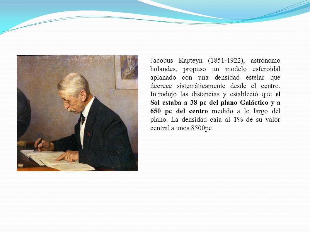 Jacobus Kapteyn ( ), astrónomo holandes, propuso un modelo esferoidal aplanado con una densidad estelar que decrece sistemáticamente desde el centro.
