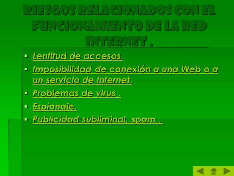 Riesgos relacionados con el funcionamiento de la red Internet .