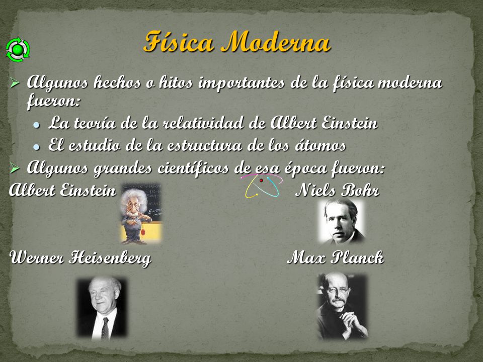Física Moderna Algunos hechos o hitos importantes de la física moderna fueron: La teoría de la relatividad de Albert Einstein.