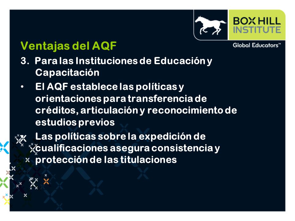 Ventajas del AQF 3. Para las Instituciones de Educación y Capacitación