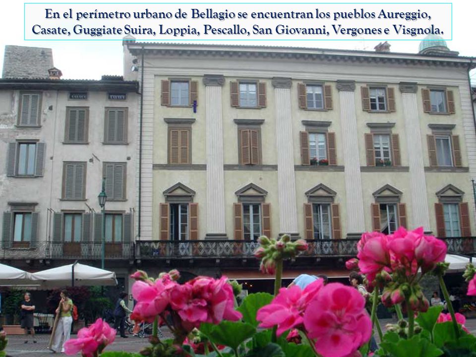 En el perímetro urbano de Bellagio se encuentran los pueblos Aureggio, Casate, Guggiate Suira, Loppia, Pescallo, San Giovanni, Vergones e Visgnola.