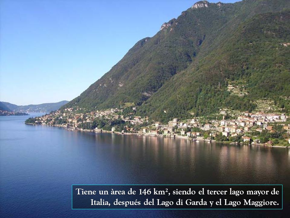 Tiene un àrea de 146 km², siendo el tercer lago mayor de Italia, después del Lago di Garda y el Lago Maggiore.
