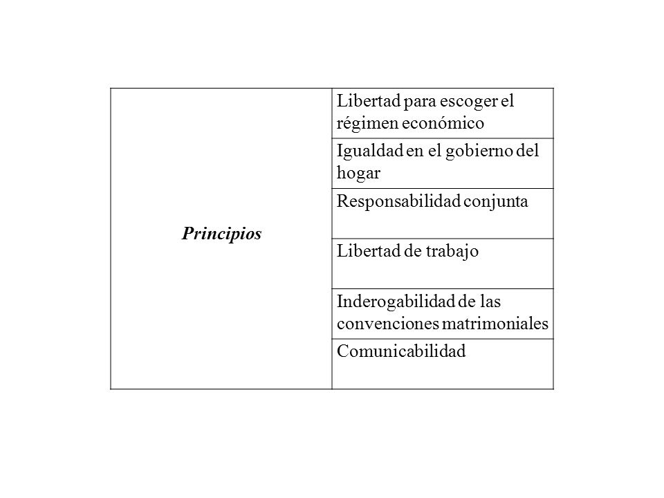 Principios Libertad para escoger el régimen económico. Igualdad en el gobierno del hogar. Responsabilidad conjunta.