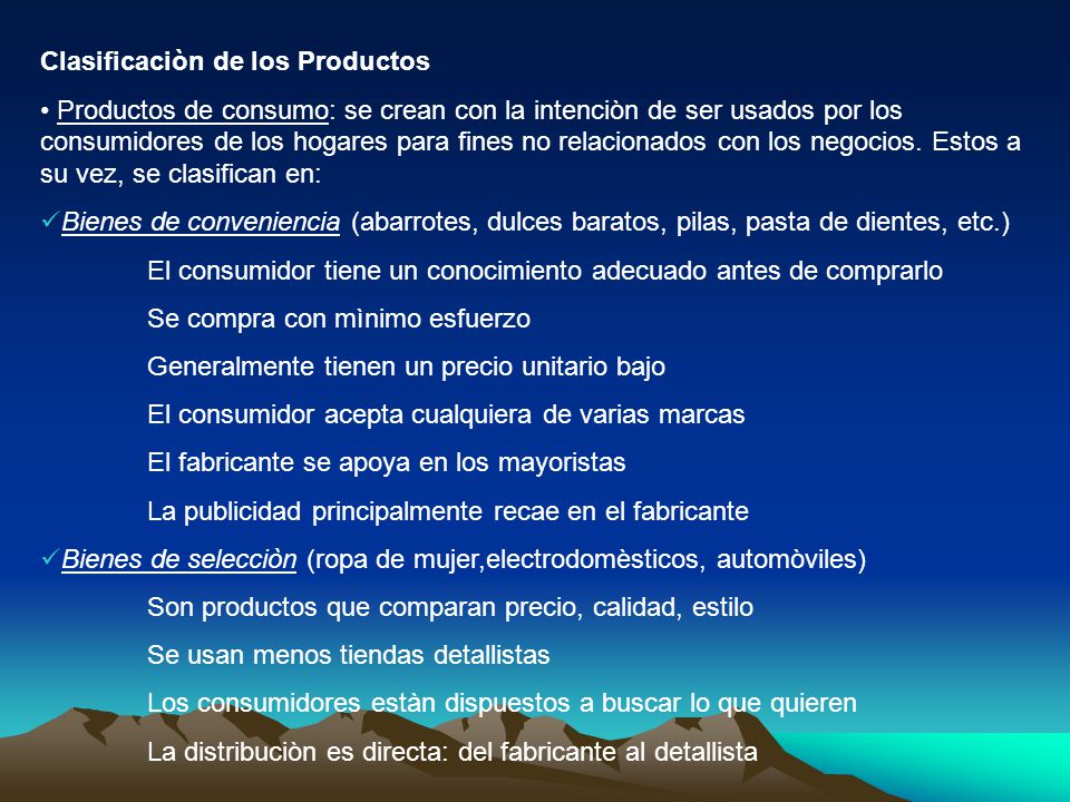 Clasificaciòn de los Productos