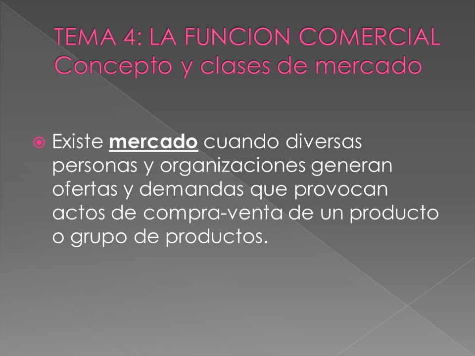 TEMA 4: LA FUNCION COMERCIAL Concepto y clases de mercado
