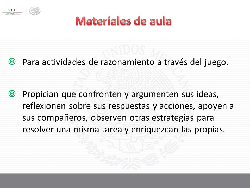 Materiales de aula Para actividades de razonamiento a través del juego.