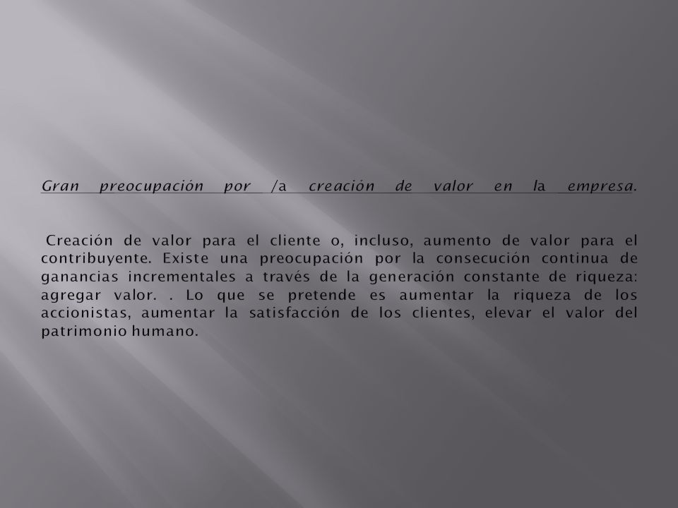Gran preocupación por /a creación de valor en la empresa