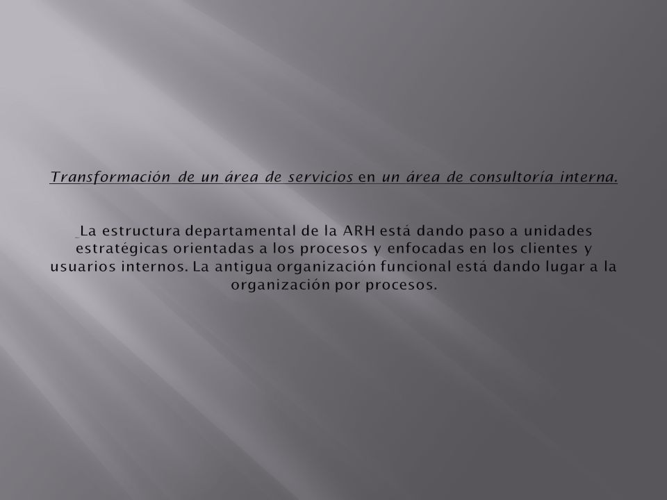 Transformación de un área de servicios en un área de consultoría interna.