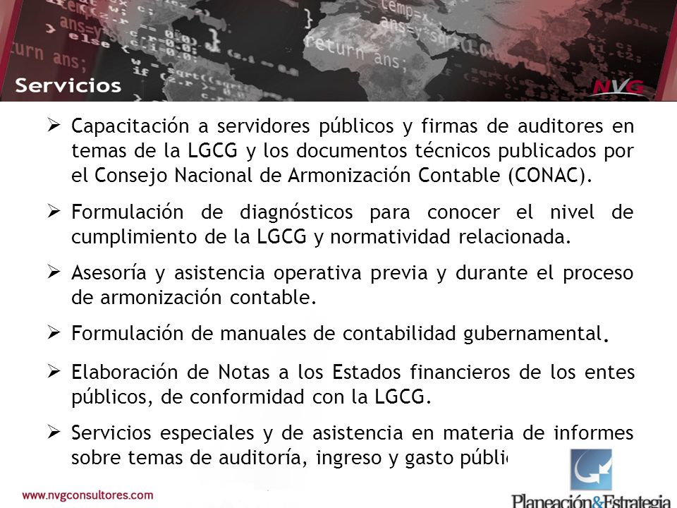 Capacitación a servidores públicos y firmas de auditores en temas de la LGCG y los documentos técnicos publicados por el Consejo Nacional de Armonización Contable (CONAC).