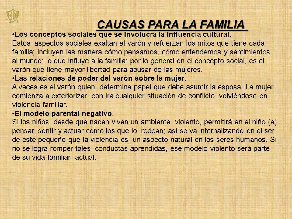 CAUSAS PARA LA FAMILIA Los conceptos sociales que se involucra la influencia cultural.