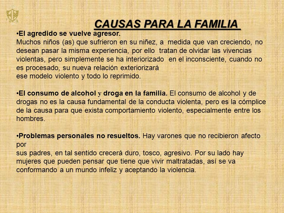 CAUSAS PARA LA FAMILIA El agredido se vuelve agresor.