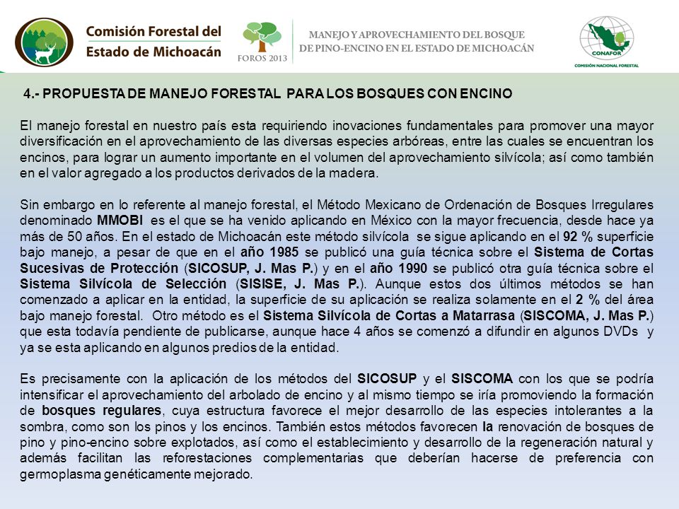 4.- PROPUESTA DE MANEJO FORESTAL PARA LOS BOSQUES CON ENCINO