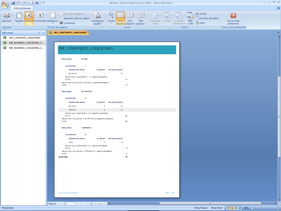 Programas Utilitarios II Paralelo 82 Informes en Access 2007