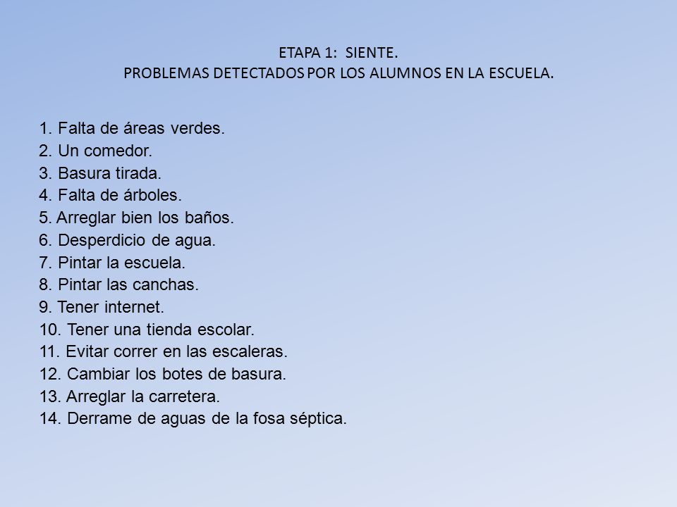 ETAPA 1: SIENTE. PROBLEMAS DETECTADOS POR LOS ALUMNOS EN LA ESCUELA.