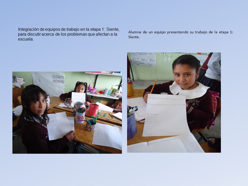 Integración de equipos de trabajo en la etapa 1: Siente, para discutir acerca de los problemas que afectan a la escuela.