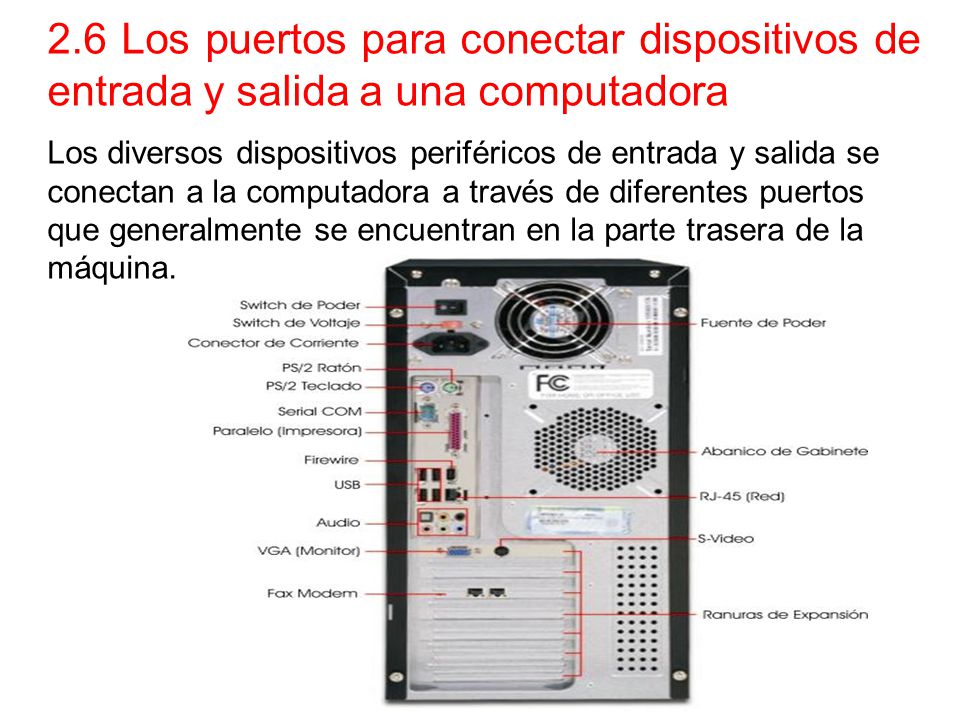 2.6 Los puertos para conectar dispositivos de entrada y salida a una computadora