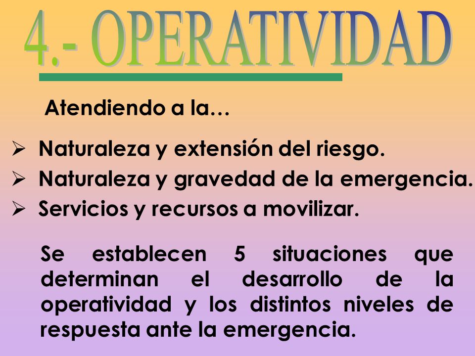 4.- OPERATIVIDAD Atendiendo a la… Naturaleza y extensión del riesgo.