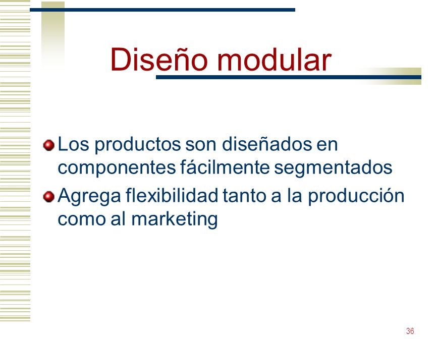 Diseño modular Los productos son diseñados en componentes fácilmente segmentados. Agrega flexibilidad tanto a la producción como al marketing.