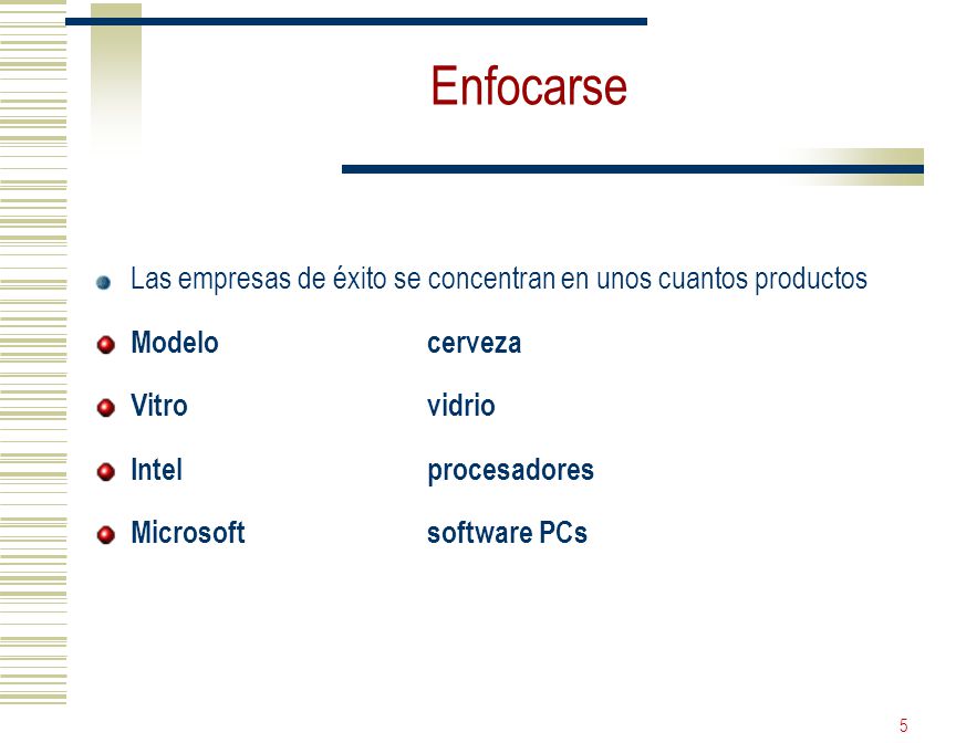 Enfocarse Las empresas de éxito se concentran en unos cuantos productos. Modelo cerveza. Vitro vidrio.
