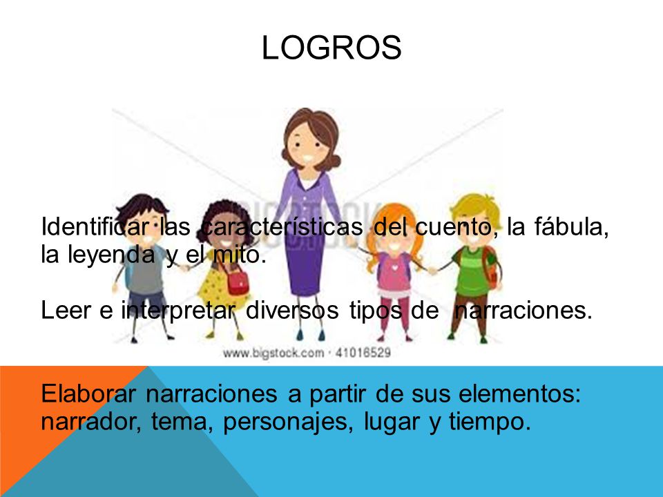LOGROS Identificar las características del cuento, la fábula, la leyenda y el mito. Leer e interpretar diversos tipos de narraciones.