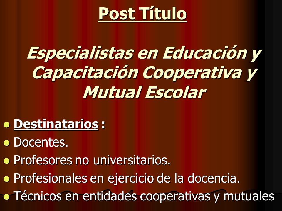 Post Título Especialistas en Educación y Capacitación Cooperativa y Mutual Escolar