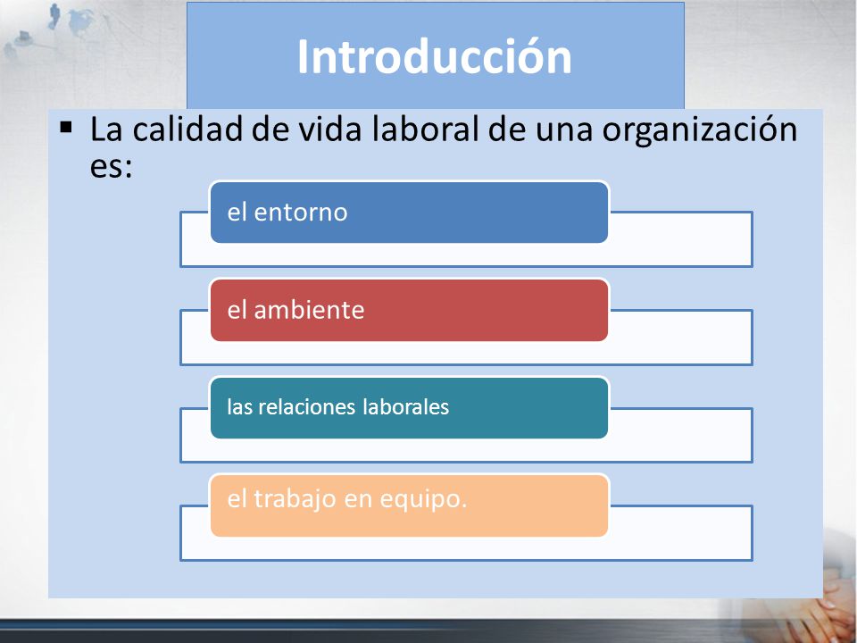 Introducción La calidad de vida laboral de una organización es: