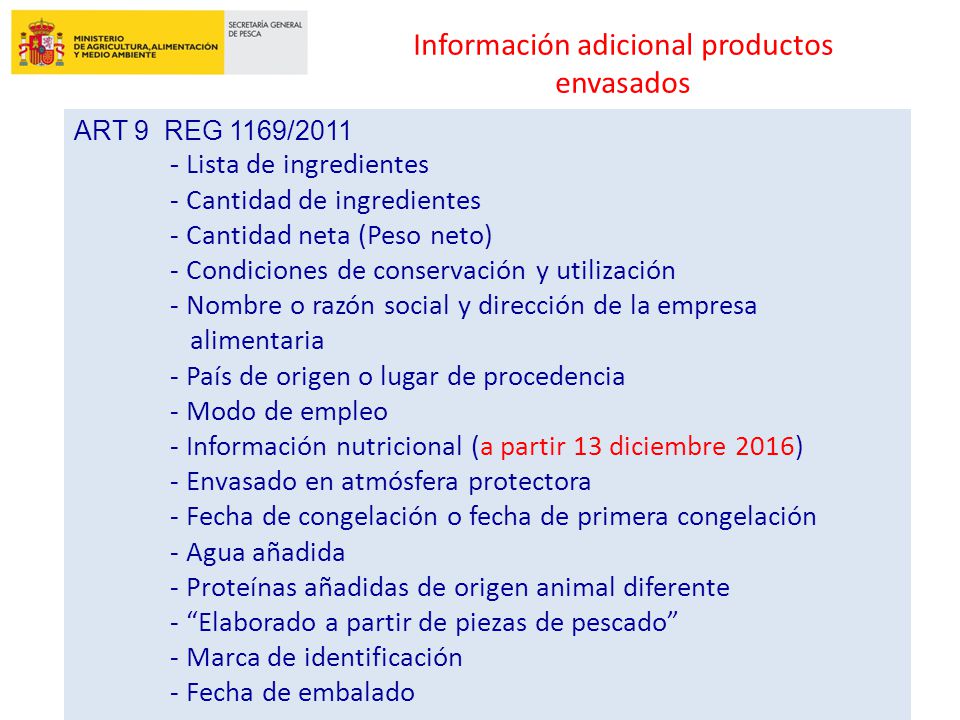 Información adicional productos envasados