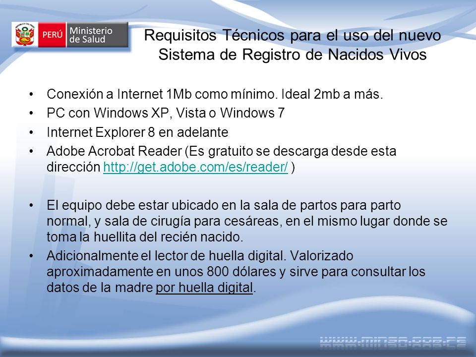 Requisitos Técnicos para el uso del nuevo Sistema de Registro de Nacidos Vivos