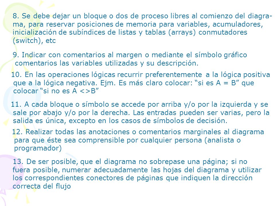 8. Se debe dejar un bloque o dos de proceso libres al comienzo del diagra-