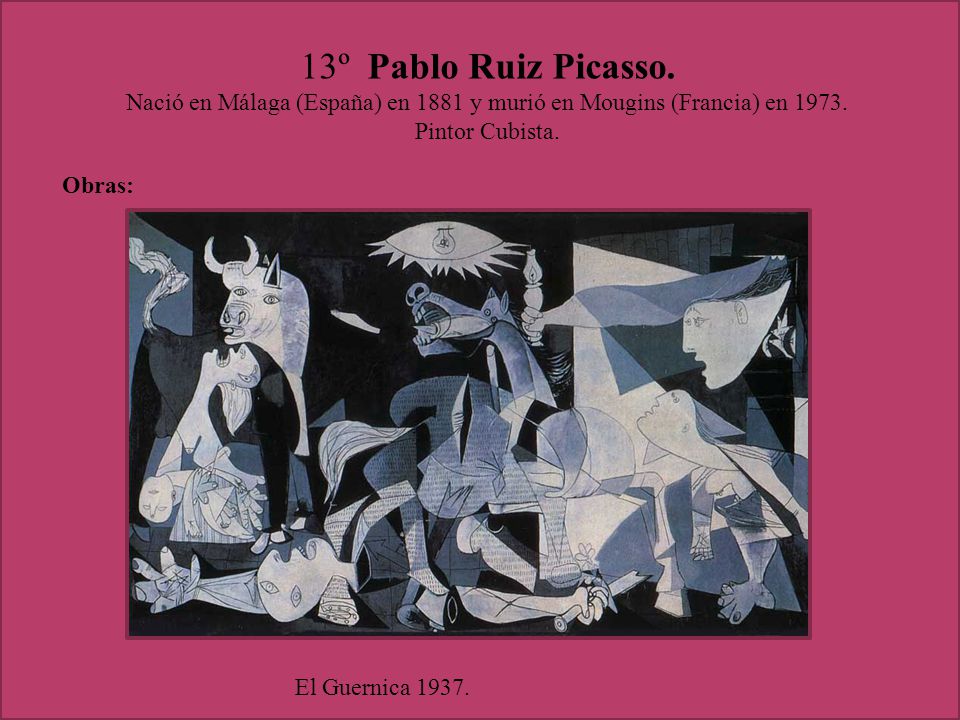 Nació en Málaga (España) en 1881 y murió en Mougins (Francia) en 1973.