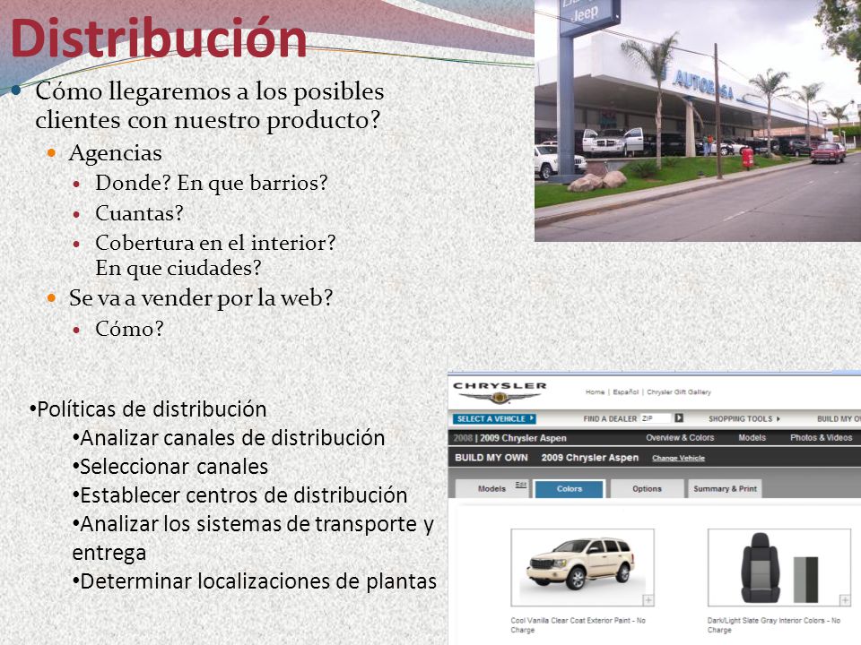 Distribución Cómo llegaremos a los posibles clientes con nuestro producto Agencias. Donde En que barrios