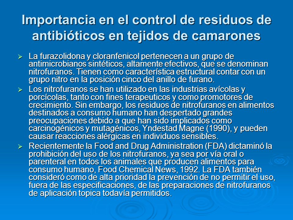 Importancia en el control de residuos de antibióticos en tejidos de camarones
