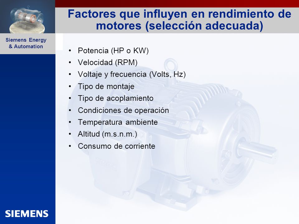 Factores que influyen en rendimiento de motores (selección adecuada)