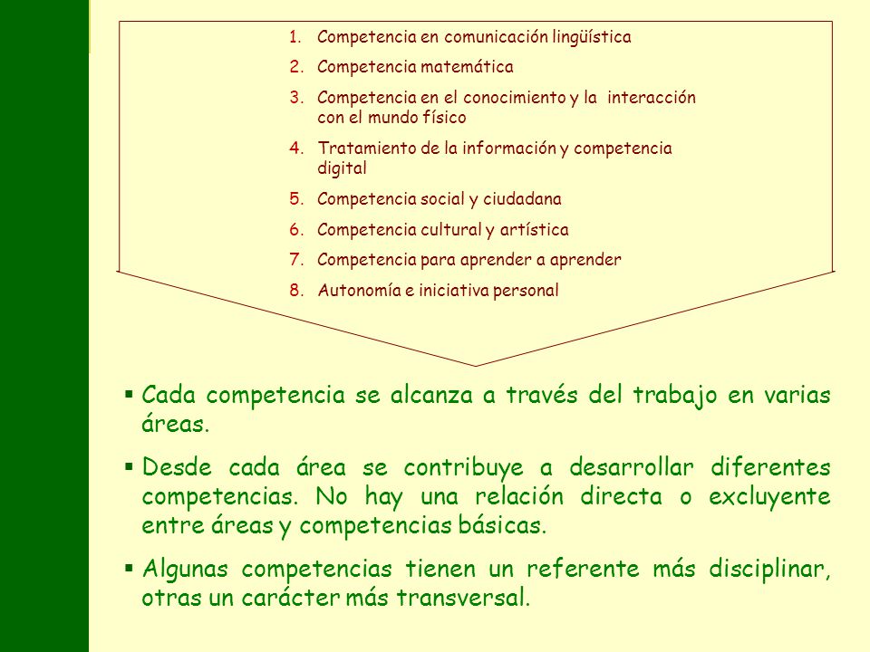 Cada competencia se alcanza a través del trabajo en varias áreas.