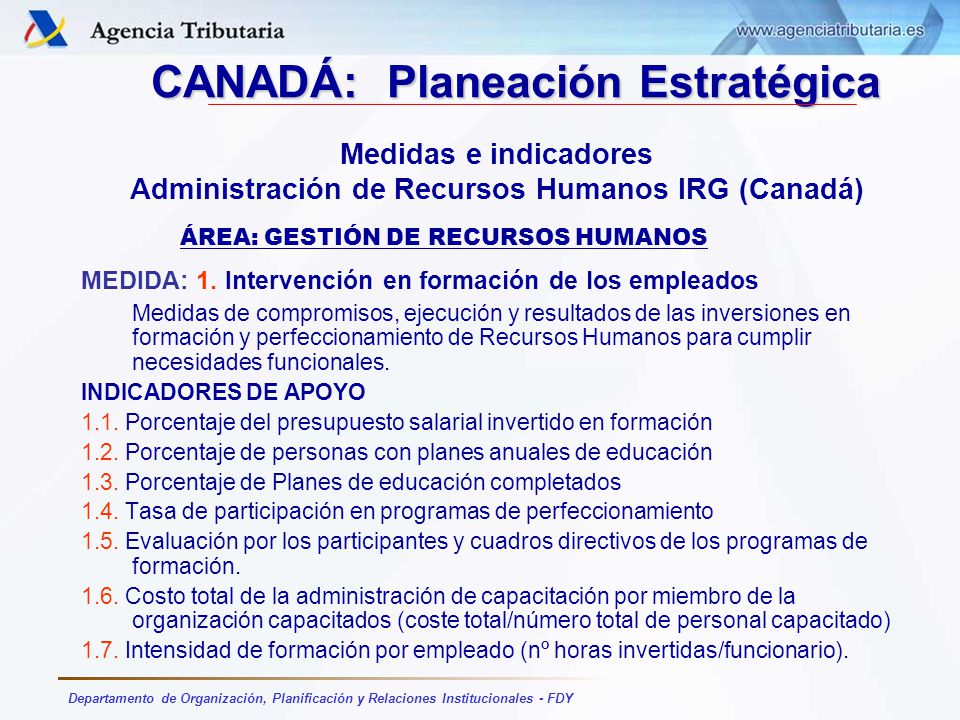 Medidas e indicadores Administración de Recursos Humanos IRG (Canadá)