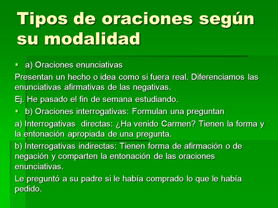 Tipos de oraciones según su modalidad