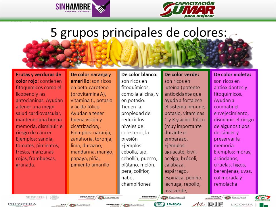 5 grupos principales de colores: