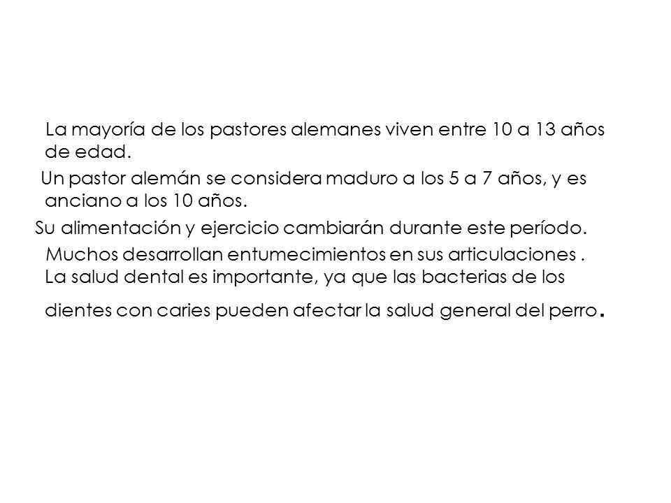 La mayoría de los pastores alemanes viven entre 10 a 13 años de edad.