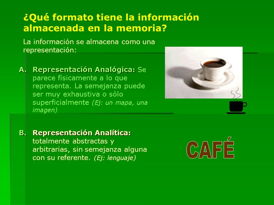 CAFÉ ¿Qué formato tiene la información almacenada en la memoria