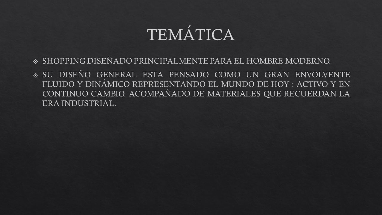 TEMÁTICA SHOPPING DISEÑADO PRINCIPALMENTE PARA EL HOMBRE MODERNO.
