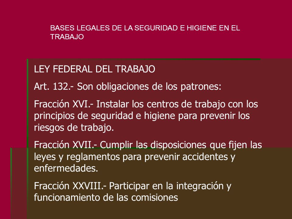 LEY FEDERAL DEL TRABAJO Art Son obligaciones de los patrones: