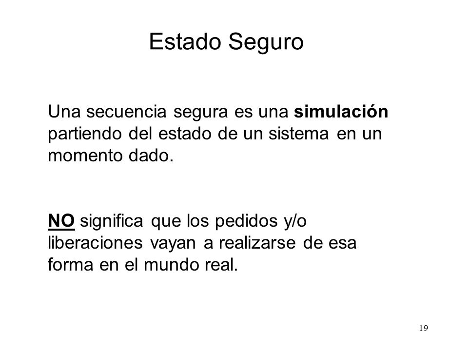 Estado Seguro Una secuencia segura es una simulación partiendo del estado de un sistema en un momento dado.