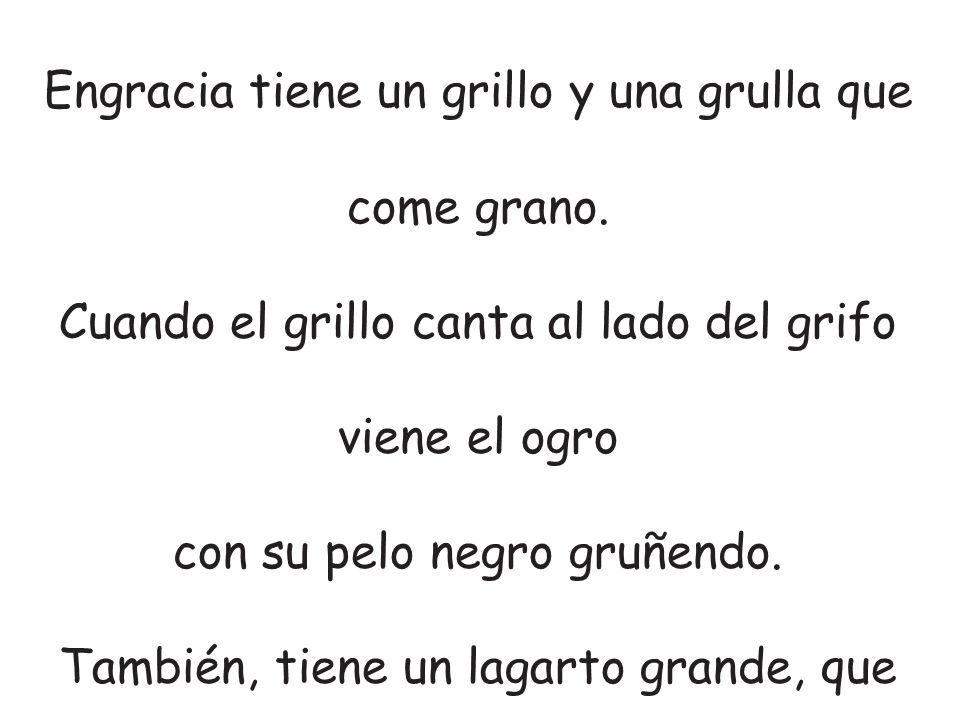Engracia tiene un grillo y una grulla que come grano.
