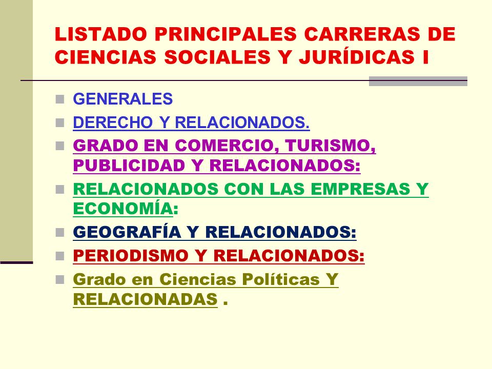 LISTADO PRINCIPALES CARRERAS DE CIENCIAS SOCIALES Y JURÍDICAS I