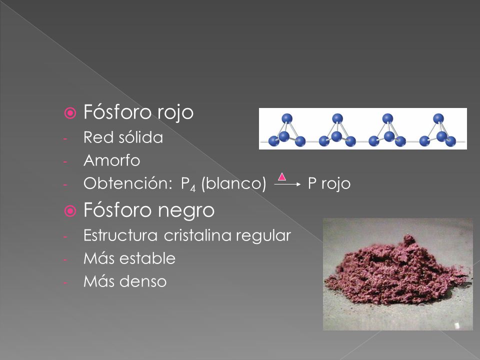 Fósforo rojo Fósforo negro Red sólida Amorfo